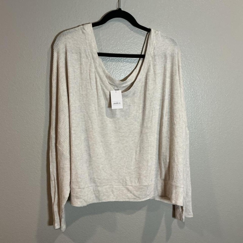 Auden Oatmeal Ribbed Long Sleeve Lounge Top Reversible Scoop Neck 3X NWT